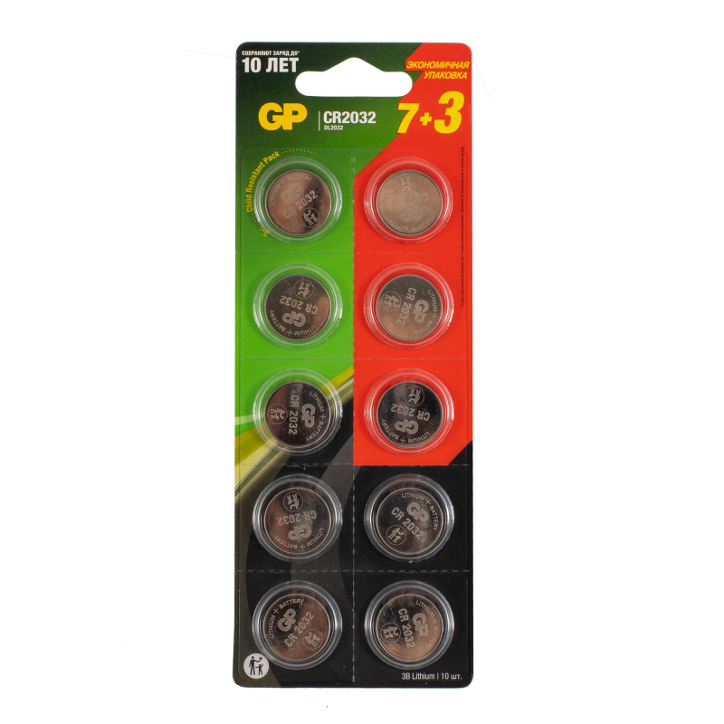 

Батарейка GP Batteries Lithium дисковая, CR2032, 10 шт, GP-4