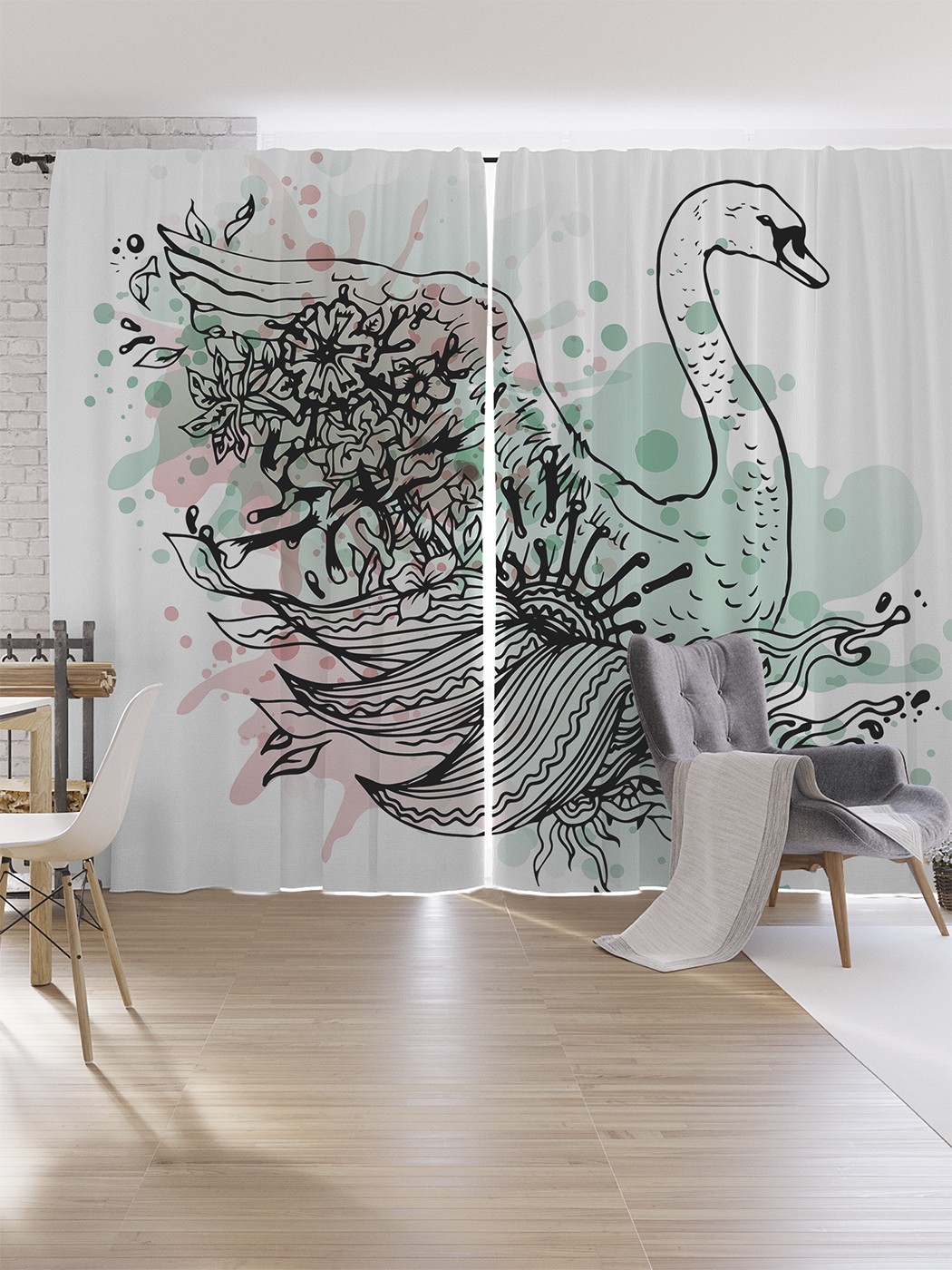 

Шторы под лён JoyArty "Зарисовки лебедя", серия Oxford DeLux, 340х265 см, Зарисовки лебедя