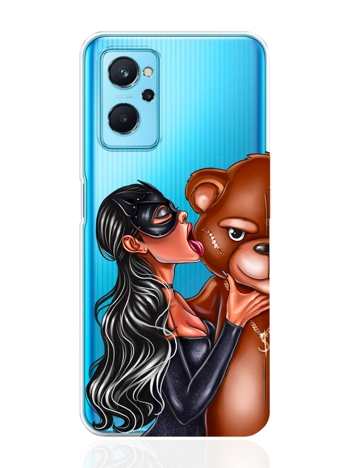 Чехол MustHaveCase для realme 9i Кошечка блондинка и мишка прозрачный