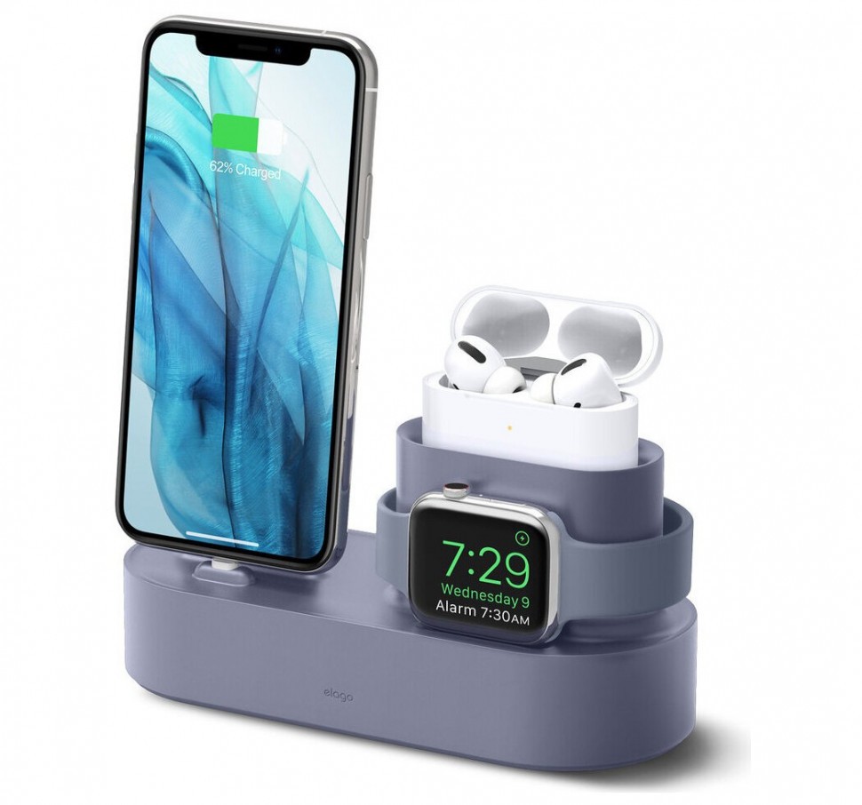 фото Док-станция elago charging hub 3 в 1 для airpods pro/iphone/apple watch, цвет лавандовый