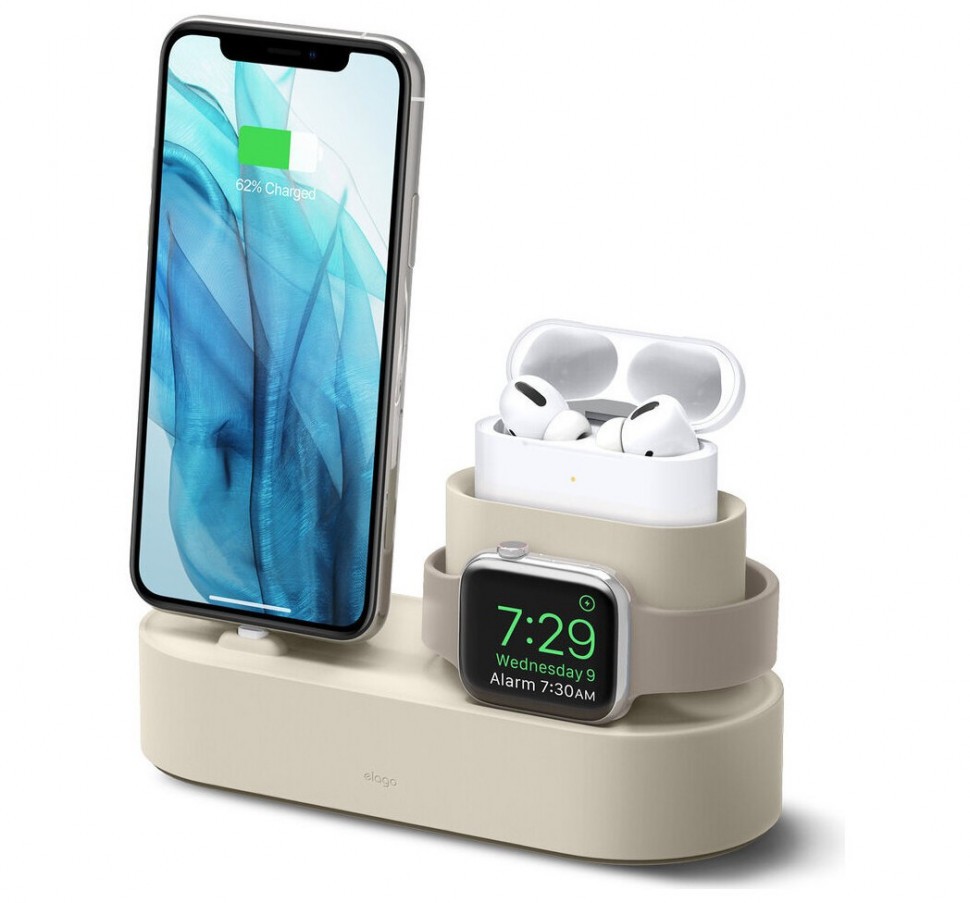 фото Док-станция elago charging hub 3 в 1 для airpods pro/iphone/apple watch, цвет белый