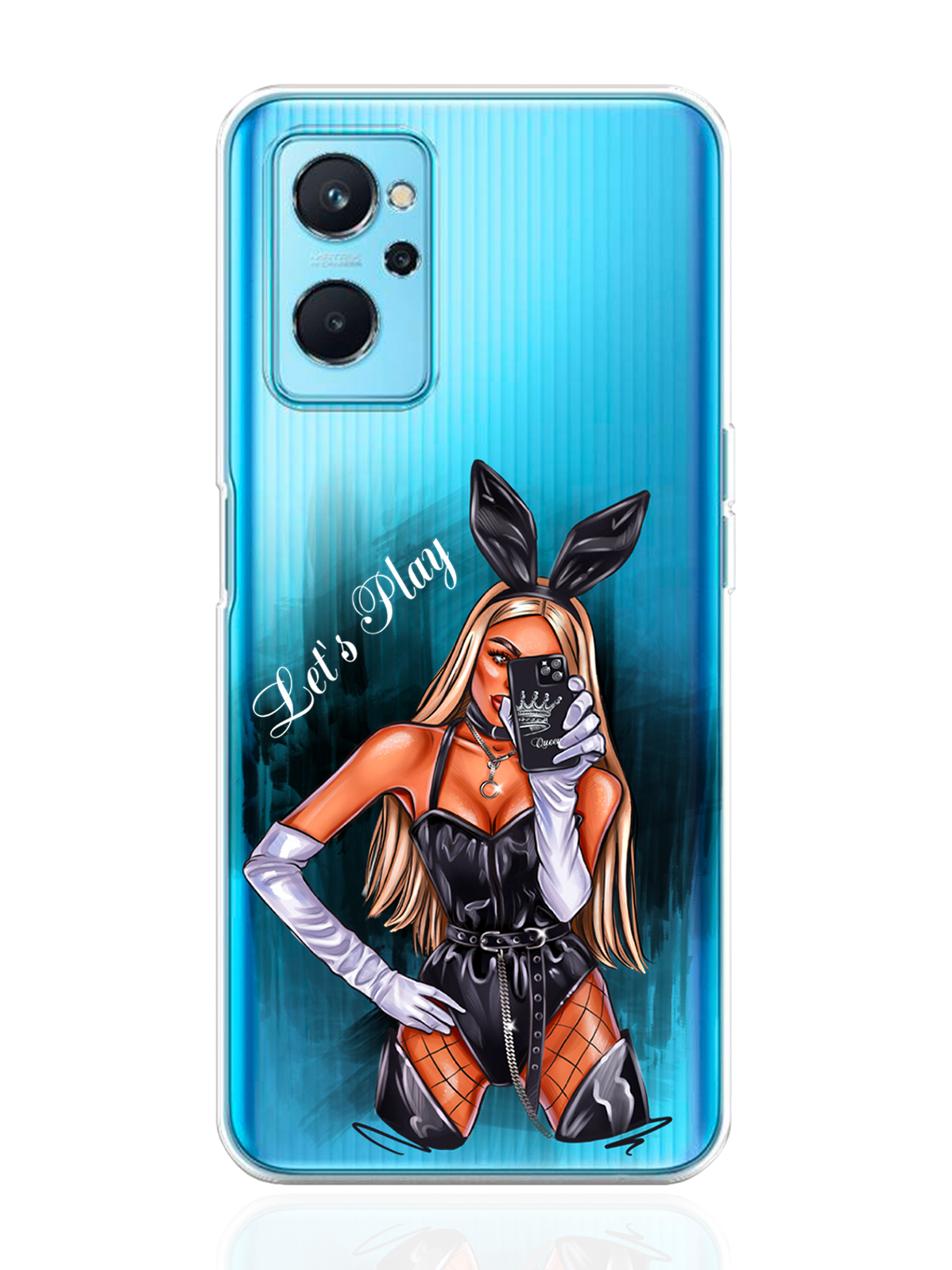 

Чехол MustHaveCase для realme 9i Игривая зайка Let's Play прозрачный, Прозрачный;розовый;черный