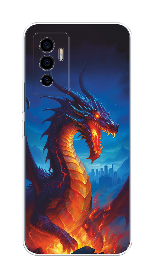 

Чехол на Vivo V23e/Y75 4G "Дракон над лавой", Оранжевый;коричневый;синий, 265950-1