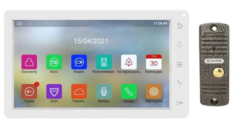 Комплект видеодомофона Tantos Amelie HD SE (белая) и Walle HD (серебро) табличка для номера телефона со стразами серебро
