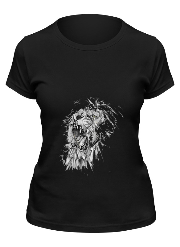 

Футболка женская Printio Growl lion черная M, Черный, Growl lion