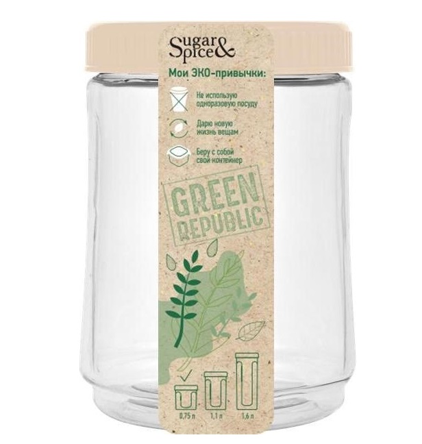 

Банка для сыпучих продуктов Green Republic 0,75л (390х290х220) (лён), Прозрачный