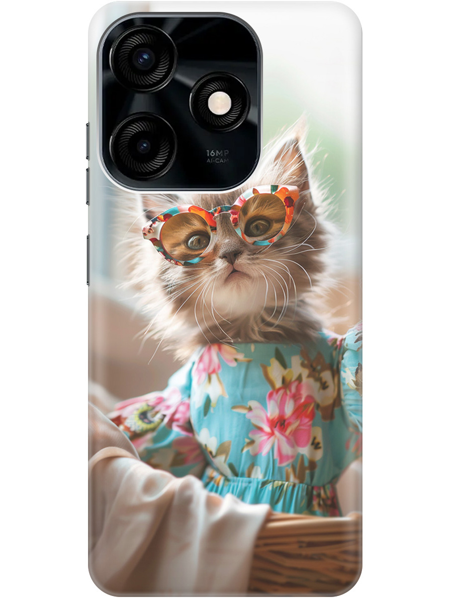 

Силиконовый чехол на Tecno Spark 10/10C с рисунком "Кошечка в голубом платье", Белый;голубой;серый, 20000765