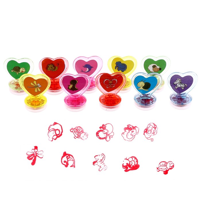 Печать цветная Милые животные 9914885 в форме сердечка набор 10 штук
