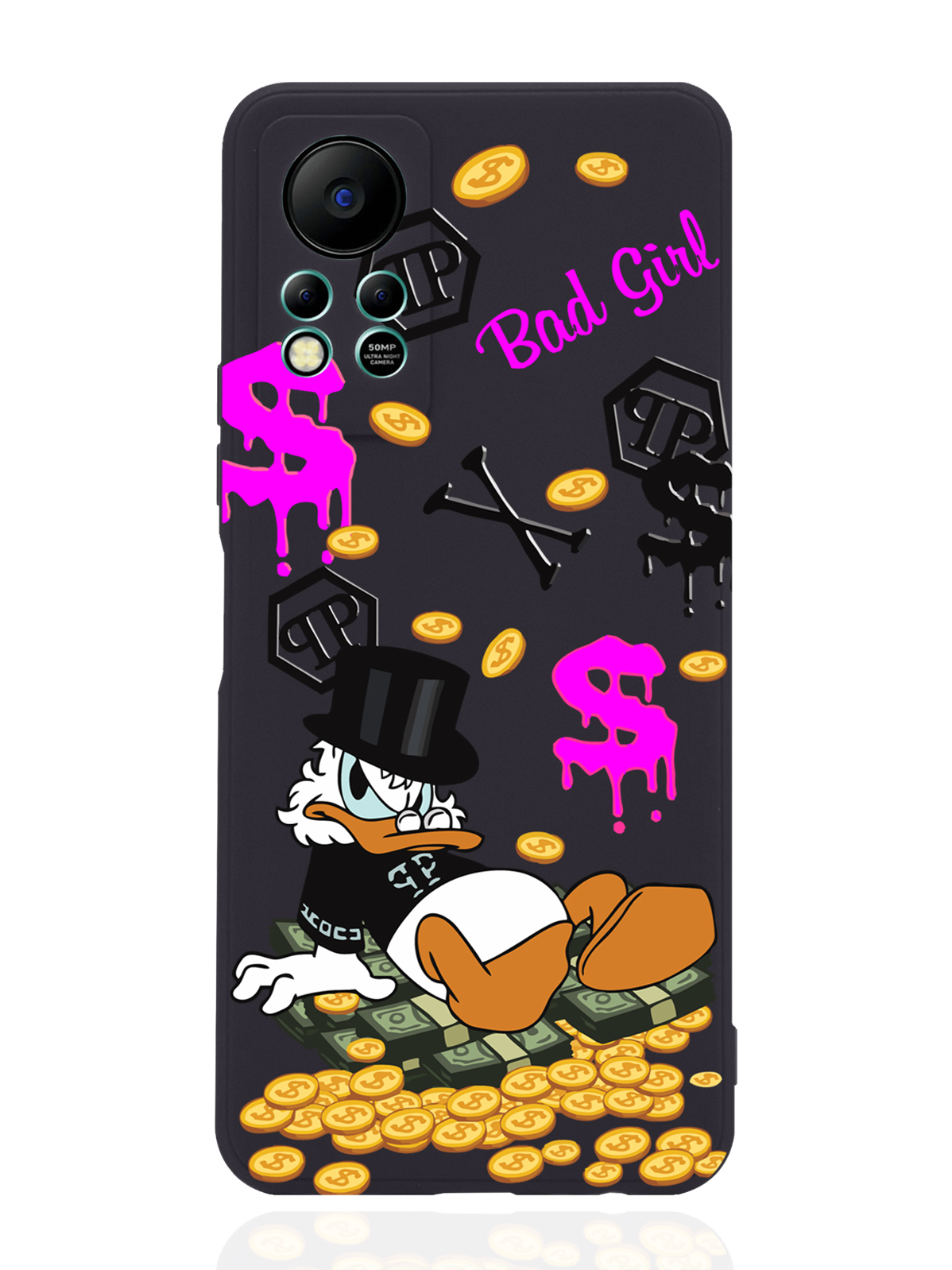 

Чехол MustHaveCase для Infinix Hot 11s NFC Богатая Утка Bad Girl черный, Черный;розовый