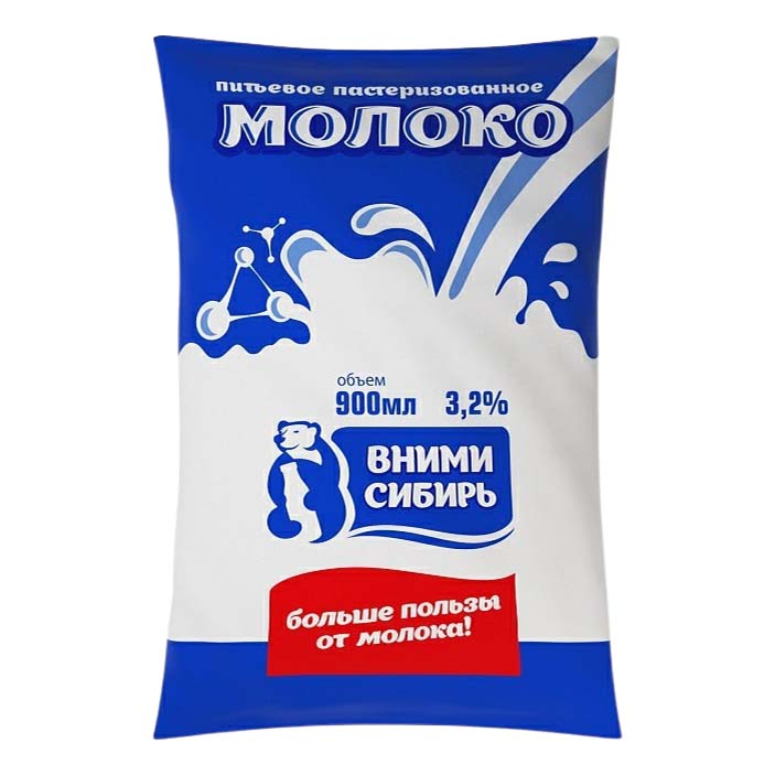 

Молоко Вними Сибирь пастеризованное 3,2% 900 мл бзмж
