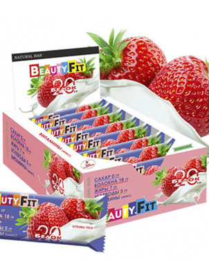 Натуральные низкоуглеводные батончики Beauty Fit с протеином 13шт x 60гр клубника Fresh