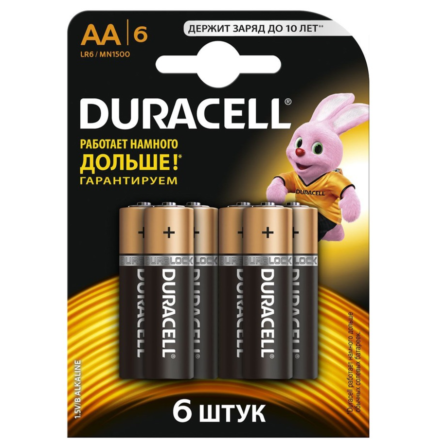 Батарейки Duracell AA / LR6-6BL BASIC, пальчиковые, 6 шт 600019507777