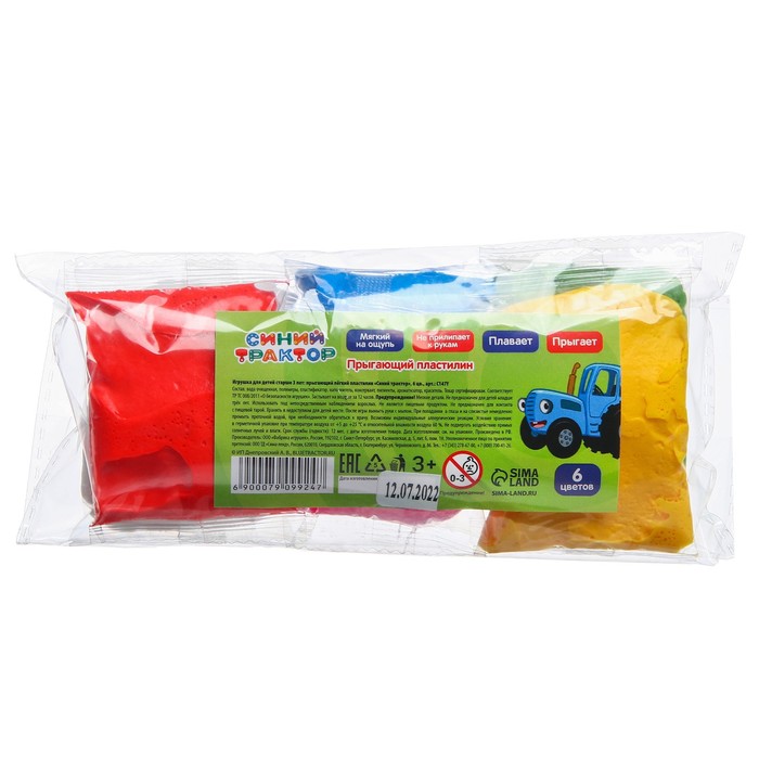 

Прыгающий пластилин, 6 цветов, Синий Трактор