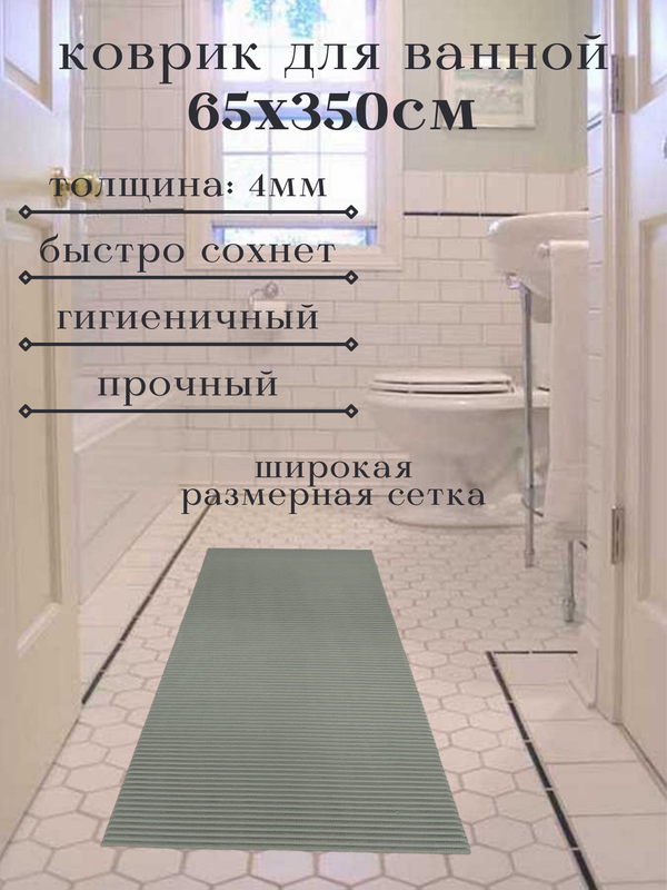 

Напольный коврик Милкитекс из вспененного ПВХ 65x350 см, однотонный, серый, однотон