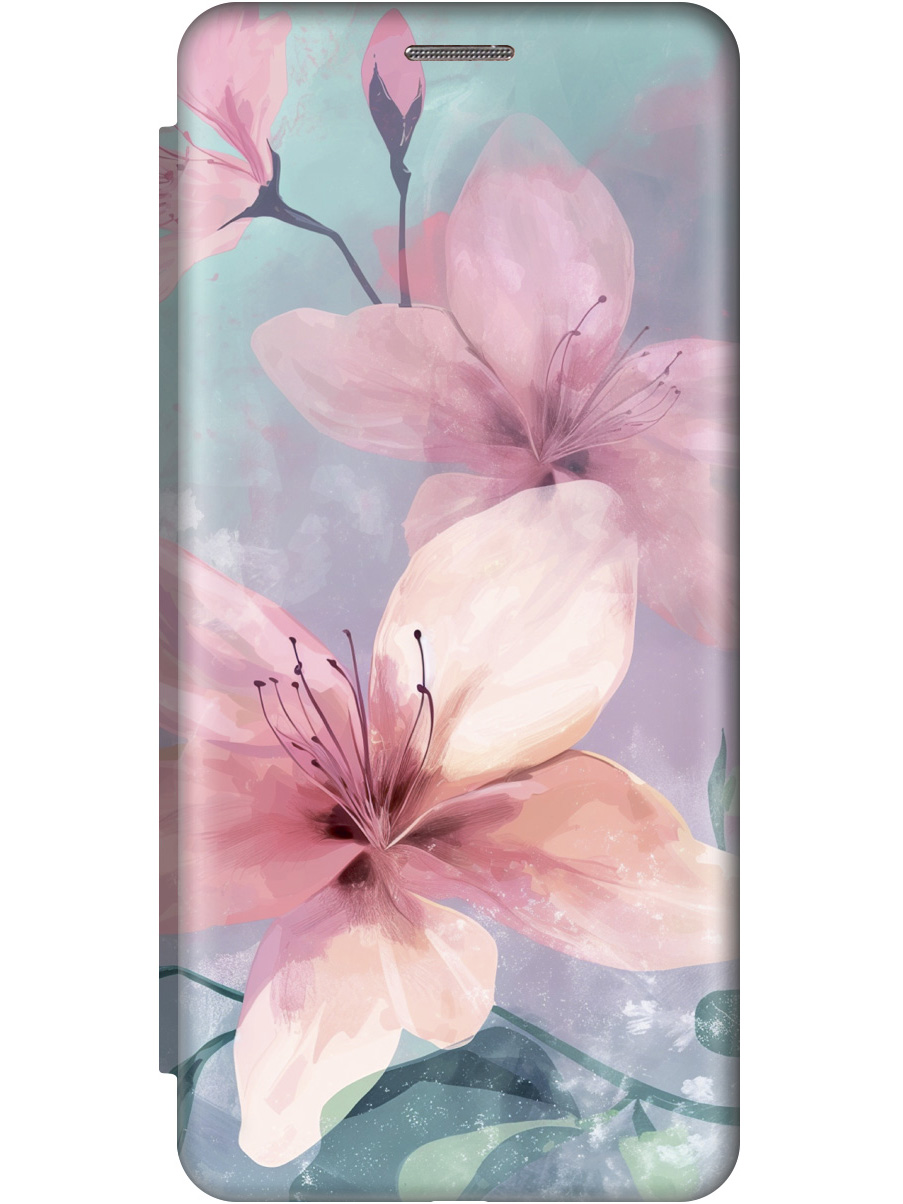 

Чехол-книжка на Tecno Spark 6 Go с принтом "Розовые лилии" золотой, Золотистый;белый;розовый;голубой, 741735622