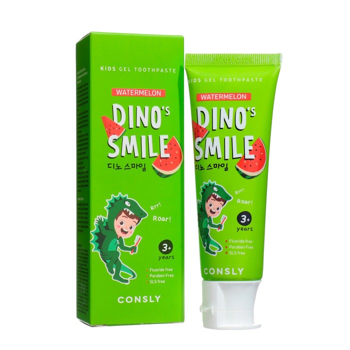 Детская гелевая зубная паста Consly DINOs SMILE c ксилитом и вкусом арбуза 60 г 219₽