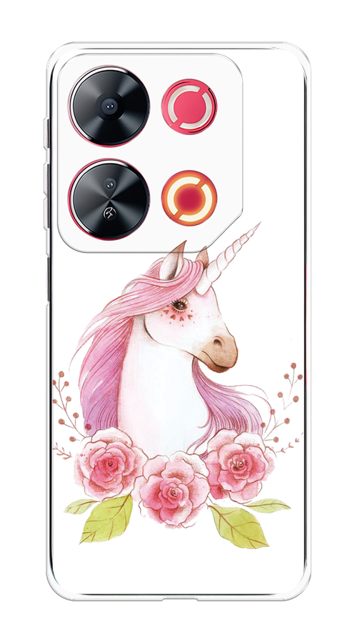

Чехол на Itel P65 "Единорог цветы", Белый;розовый;серый, 3202350-1