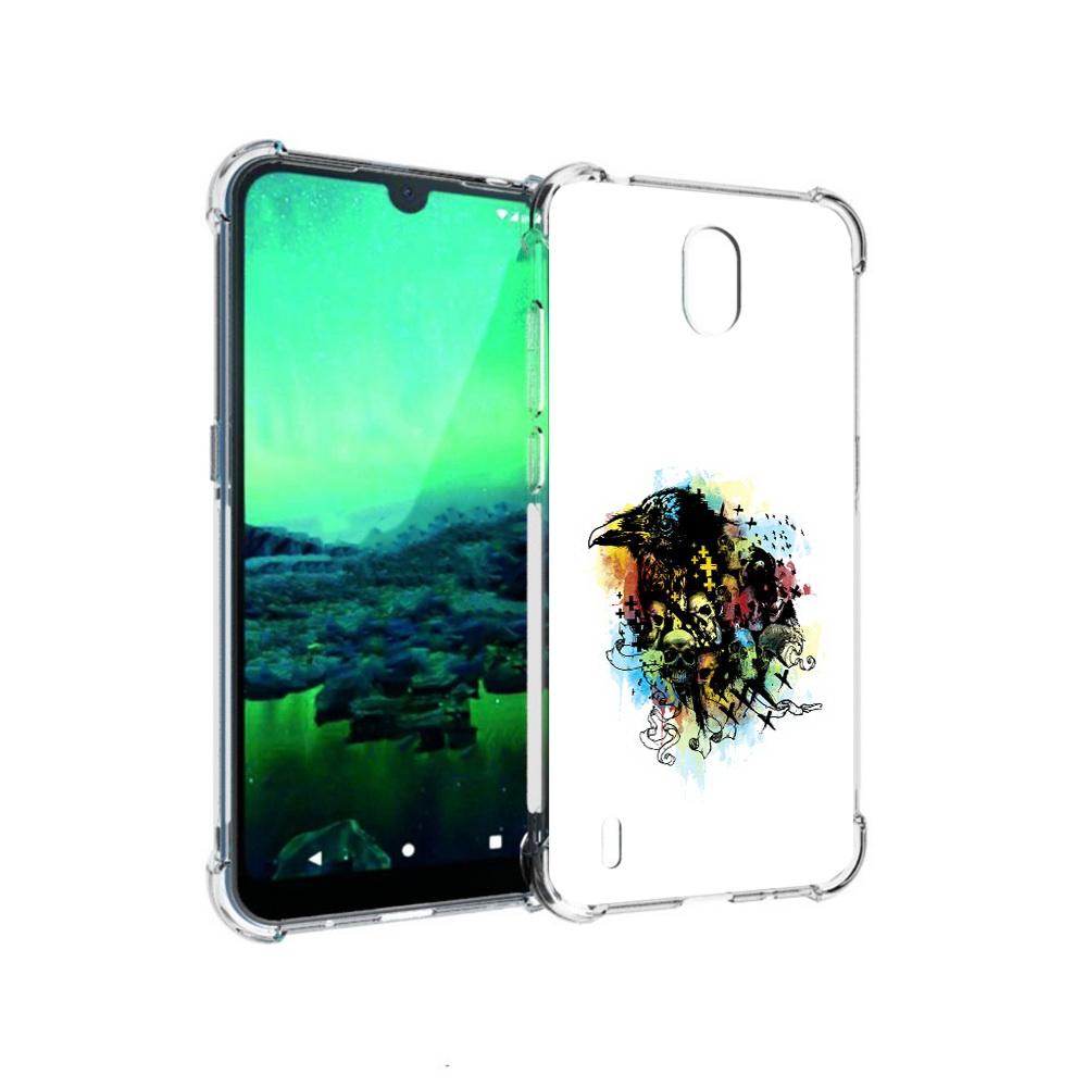 

Чехол MyPads Tocco для Nokia 1.3 ворон и черепа (PT227048.104.273), Прозрачный, Tocco