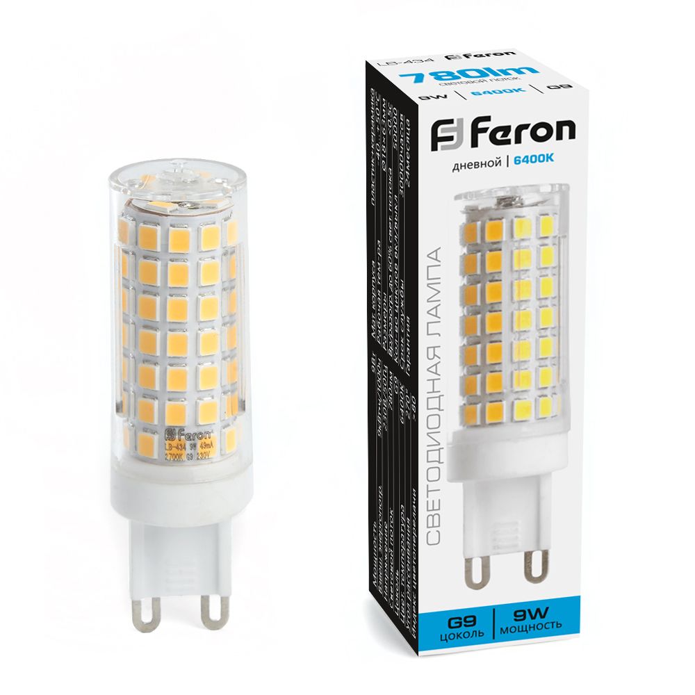 

Лампочка светодиодная FERON LB-434, 9Вт G9 175-265V 10 шт, 38148, LB-434