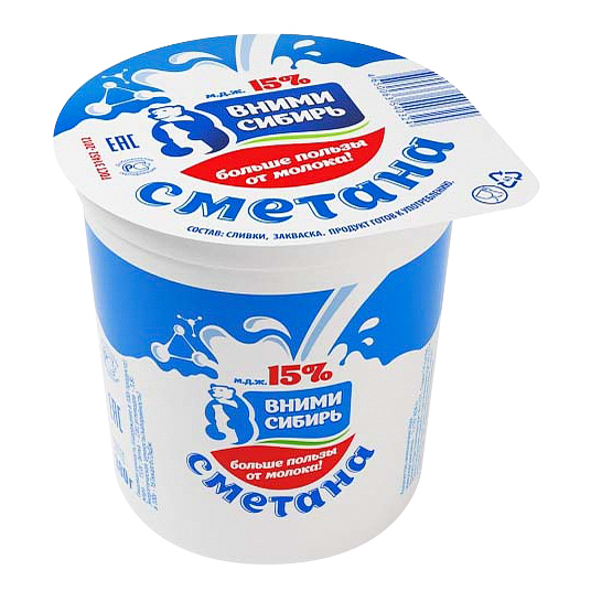 

Сметана Вними Сибирь 15% 350 г бзмж