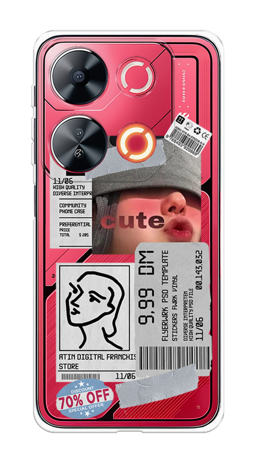 

Чехол на Itel P65 "Cute girl collage", Розовый;серый;голубой, 3202350-1