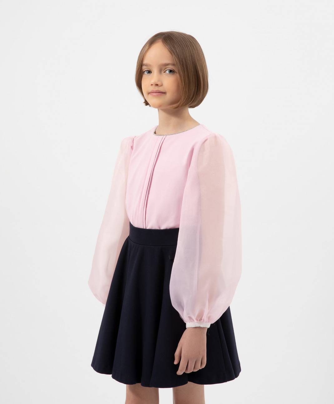 Блузка комбинированная с объемными рукавами Gulliver цв.розовый р.140 222GSGMC1204