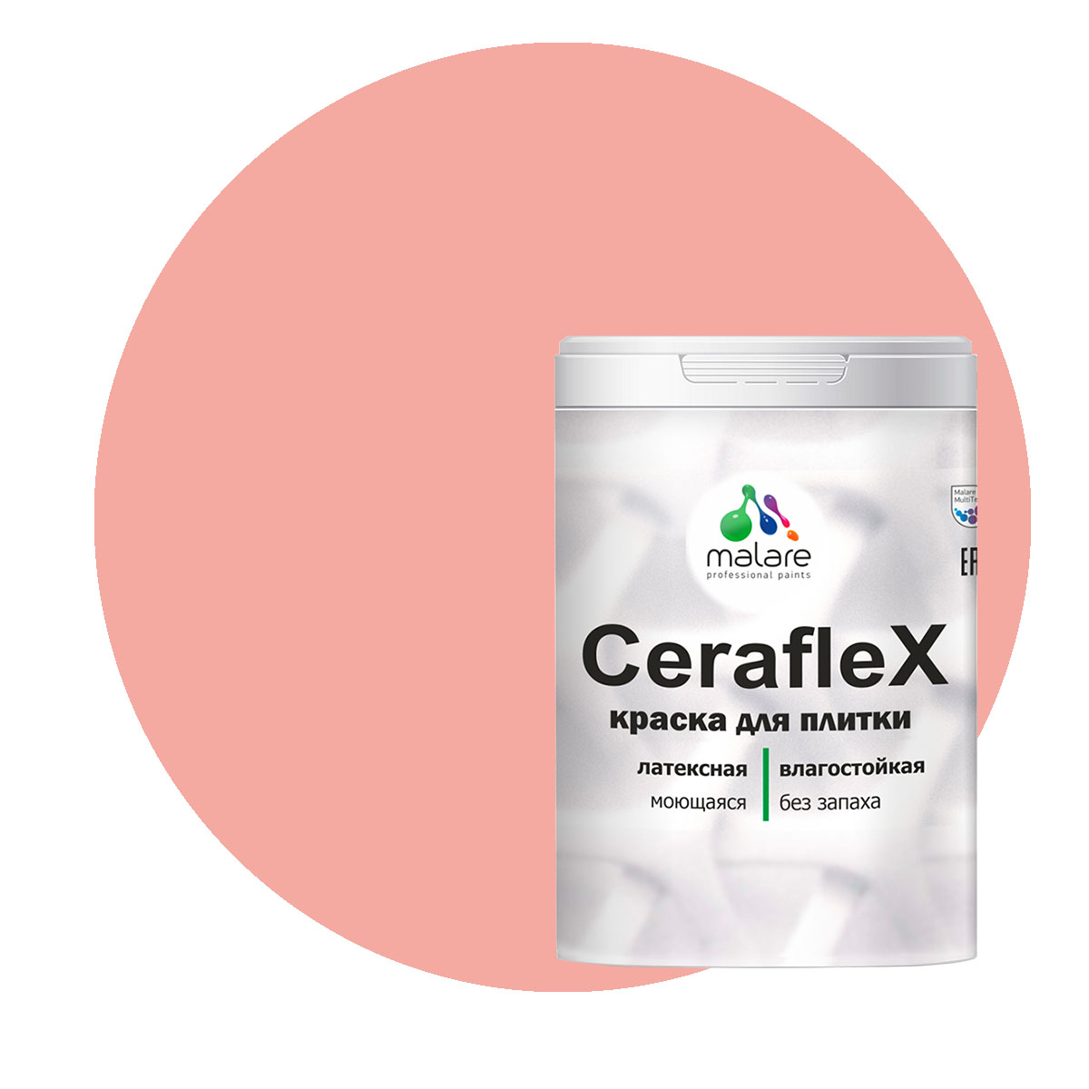

Краска Malare Ceraflex для кафельной плитки и стен в ванной, японский лосось, 1 кг, Розовый, Ceraflex-1