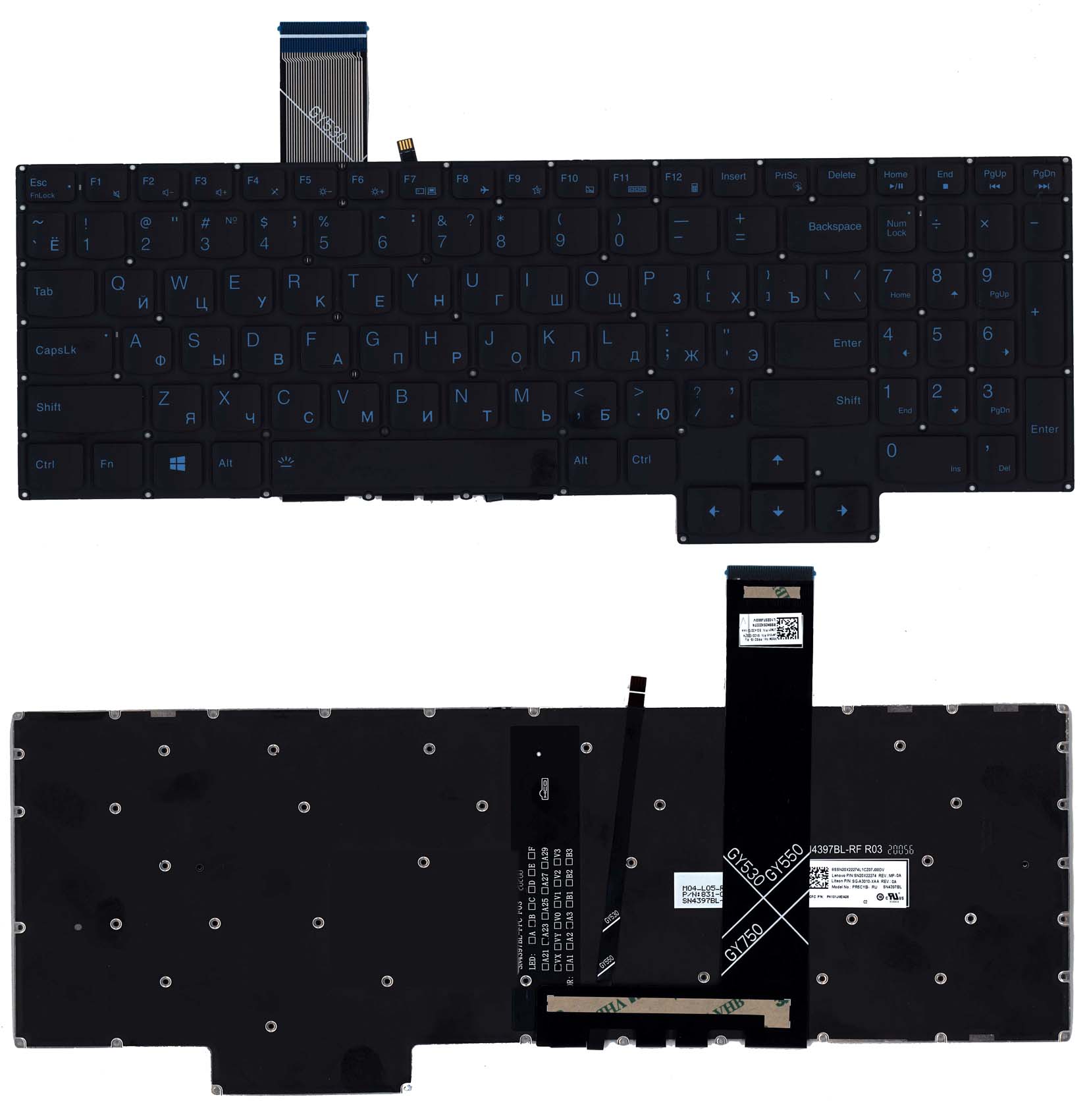 

Клавиатура для ноутбука Lenovo Y7000 R7000 Y7000P черная с синей подсветкой