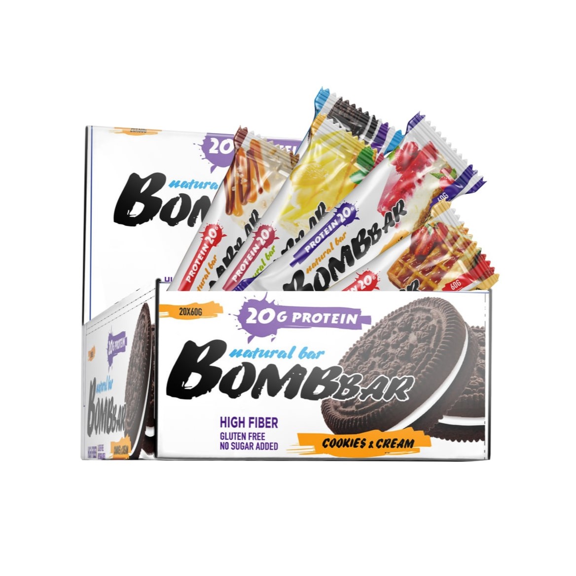 

Протеиновые батончики без сахара Bombbar Ассорти 4, 20 шт х 60 г, 4680046722782