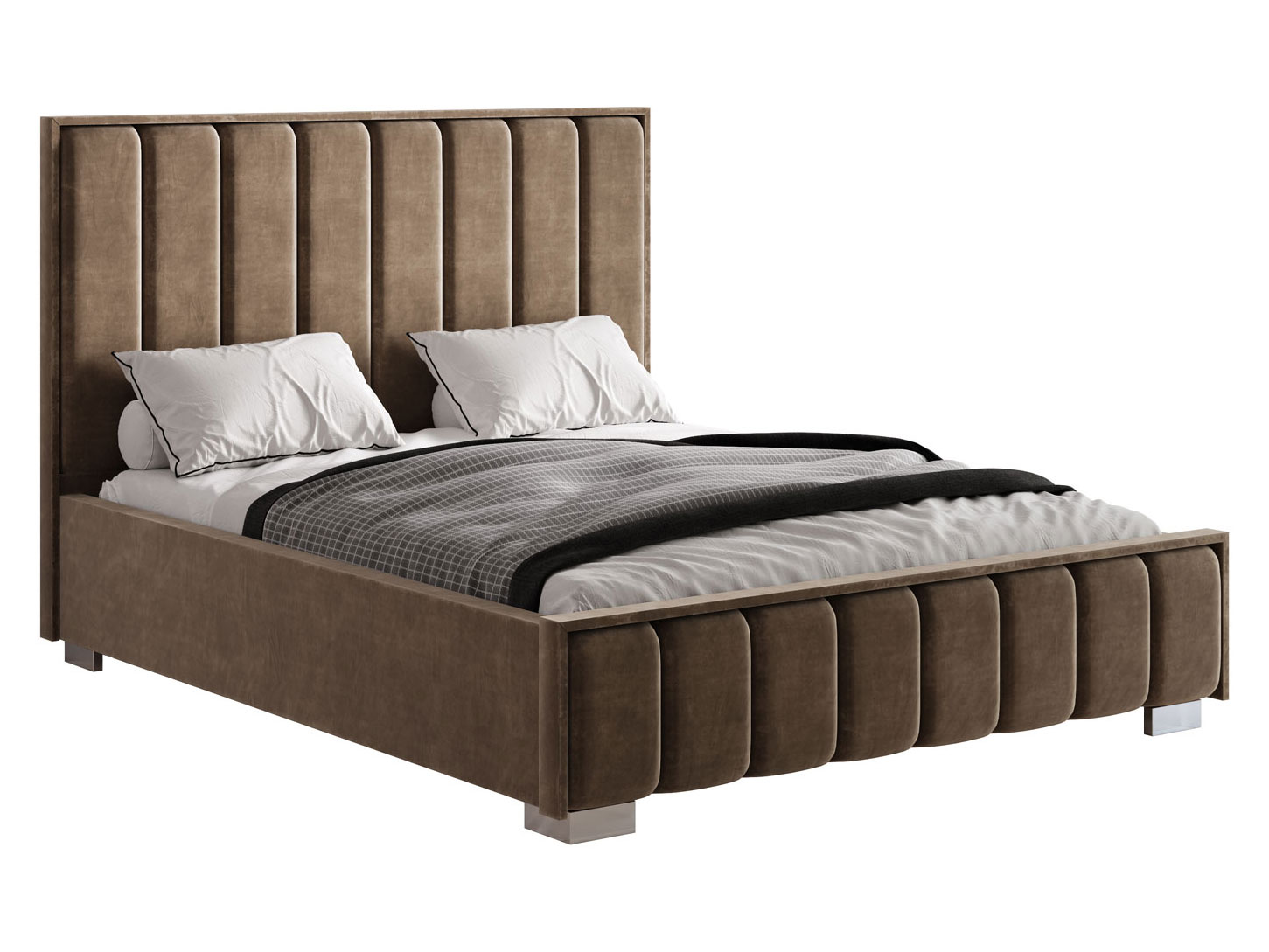 фото Двуспальная кровать мирабель пм шоколад, велюр, 160х200 см, без дна короба для белья мебелони