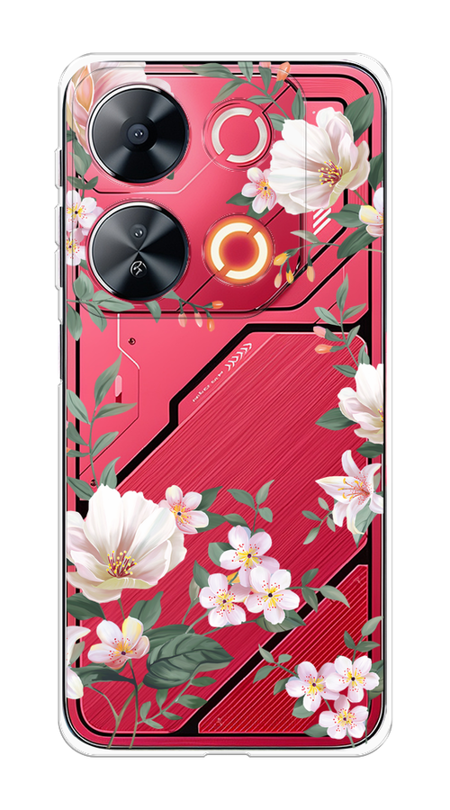

Чехол на Itel P65 "Beautiful white flowers", Бежевый;зеленый, 3202350-1