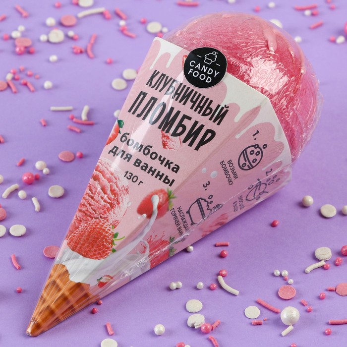 

Бомбочка для ванны Beauty Fox Клубничный пломбир, розовая 130 г, Красный