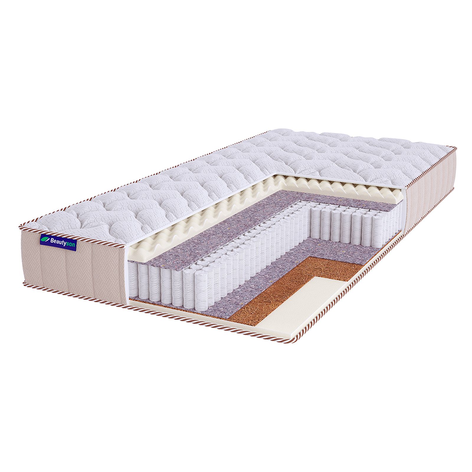 

Матрас BeautySon Roll Spring Balance Massage S1200 Lux бесклеевой 95x180x19, Белый;бежевый, Roll Spring Balance Massage S1200 Lux