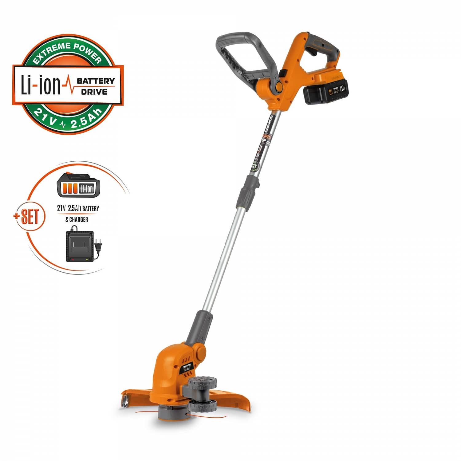 

Триммер аккумуляторный DAEWOO DATR 3021Li SET с АКБ 2.5 Ач и ЗУ, DATR 3021Li SET