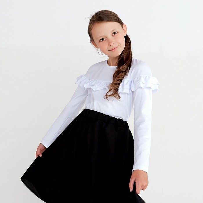фото Школьная блузка для девочки, цвет белый, рост 128 см мануфактурная лавка
