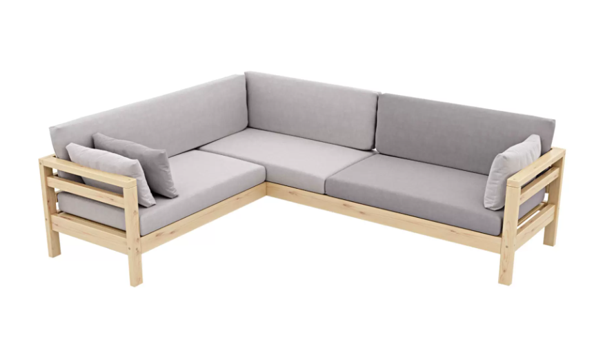 фото Угловой диван домино сосна / серый, велюр, левый arsko