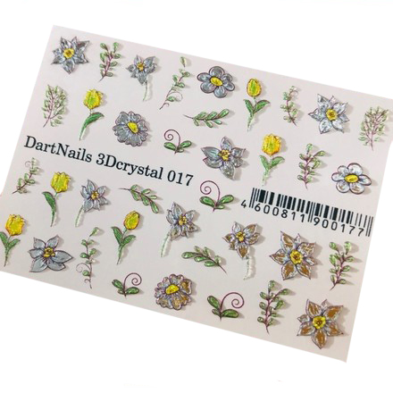

Набор, DartNails, 3D-слайдер Crystal «Цветы микс» №017, 3 шт.