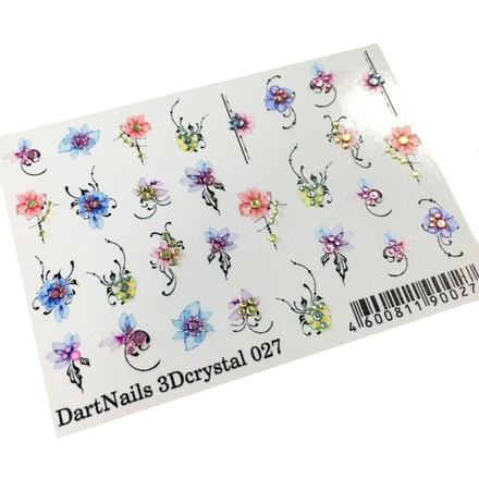 

Набор, DartNails, 3D-слайдер Crystal «Цветы Микс» №027, 3 шт.