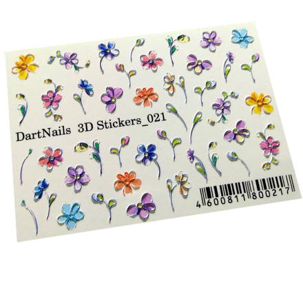 

Набор, DartNails, 3D-стикер «Цветы микс» №021, 2 шт.
