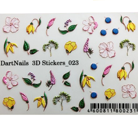 

Набор, DartNails, 3D-стикер «Цветы микс» №023, 2 шт.