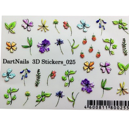 

Набор, DartNails, 3D-стикер «Цветы микс» №025, 2 шт.