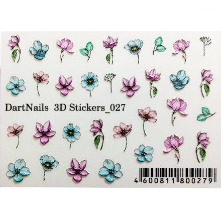 

Набор, DartNails, 3D-стикер «Цветы микс» №027, 2 шт.