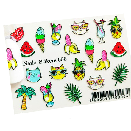

Набор, DartNails, 3D-стикер «Летний микс» №006, 2 шт.