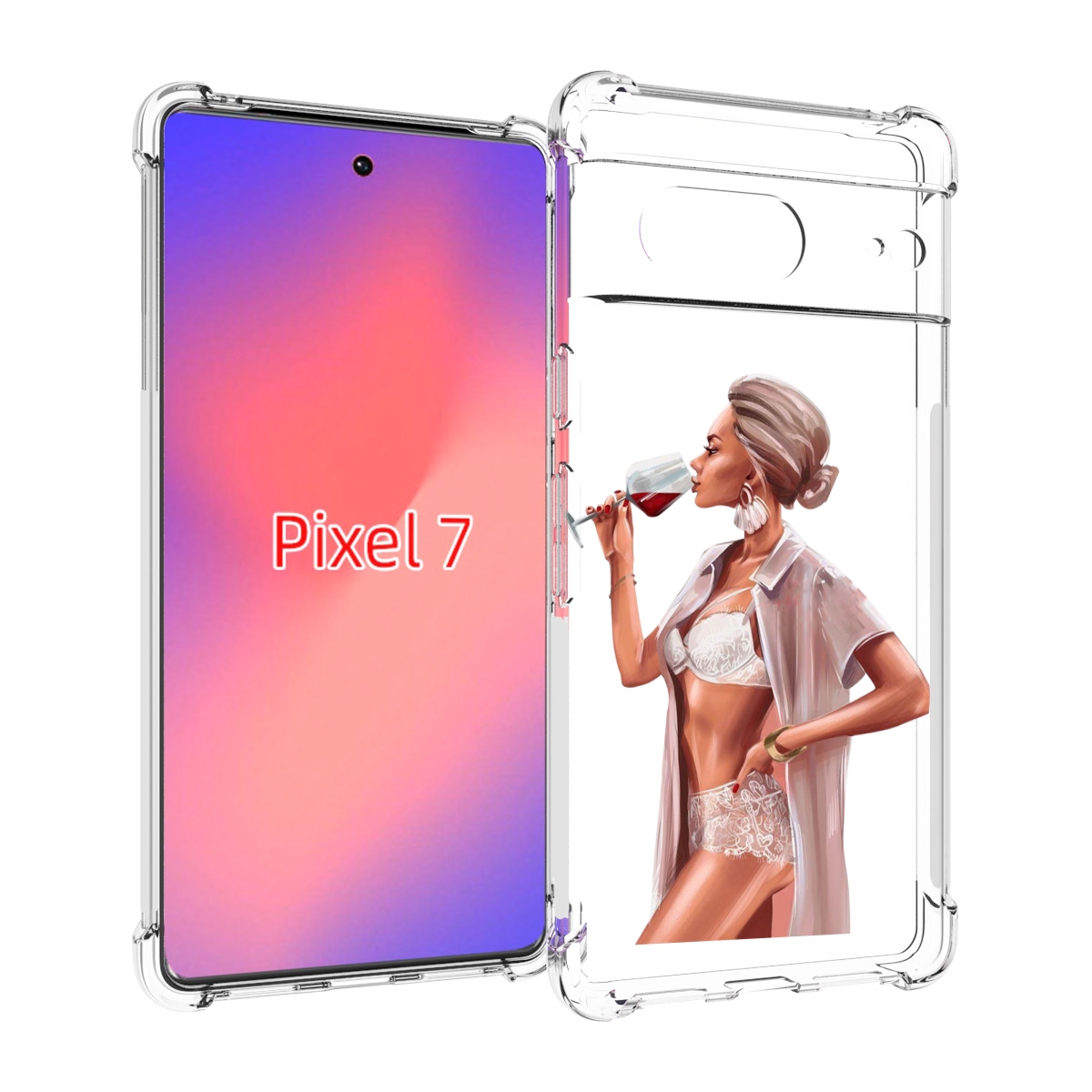

Чехол Mypads Девушка-С-Вином Женский Для Google Pixel 7, Прозрачный, Tocco