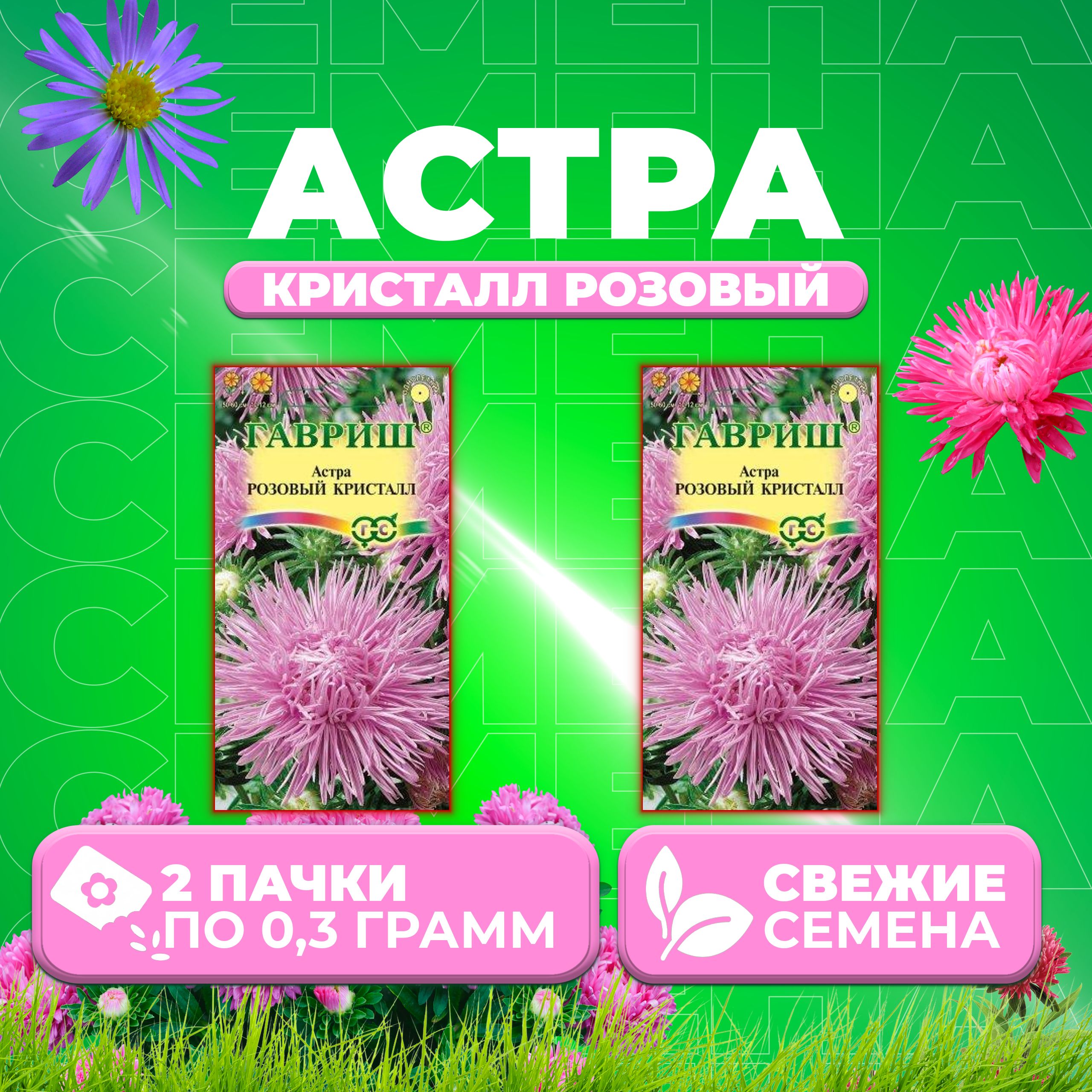 

Семена Астра Кристалл розовый, игольчатая, 0,3г, Гавриш, Цветочная коллекция 2 уп