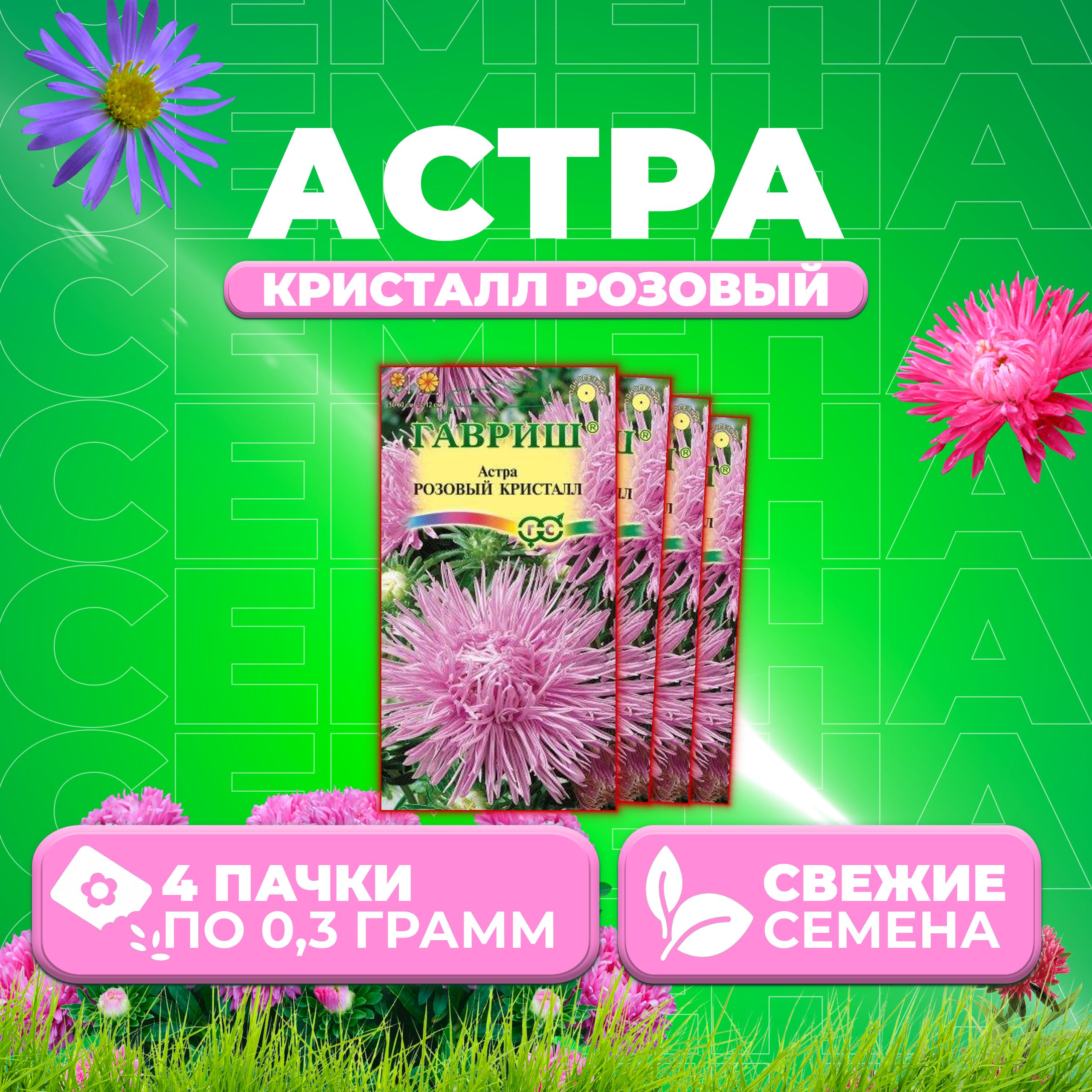 

Семена Астра Кристалл розовый, игольчатая, 0,3г, Гавриш, Цветочная коллекция 4 уп
