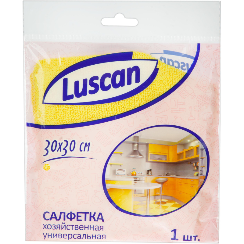 Салфетка хозяйственная Luscan из микрофибры универ 200г/м2 30х30см желтая, (5шт.)