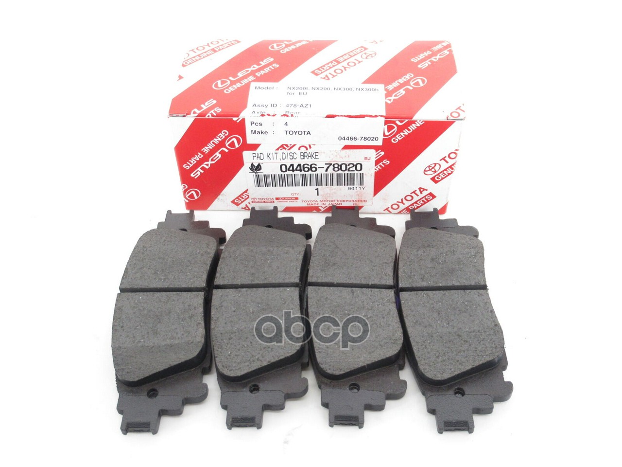 

Колодки ТОРМОЗ ЗАД NX.. / PAD KIT, DISC BRAKE TOYOTA-LEXUS 0446678020