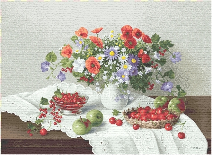 фото Подушка декоративная гобеленовая 45х63 "цветы и ягоды" студия текстильного дизайна