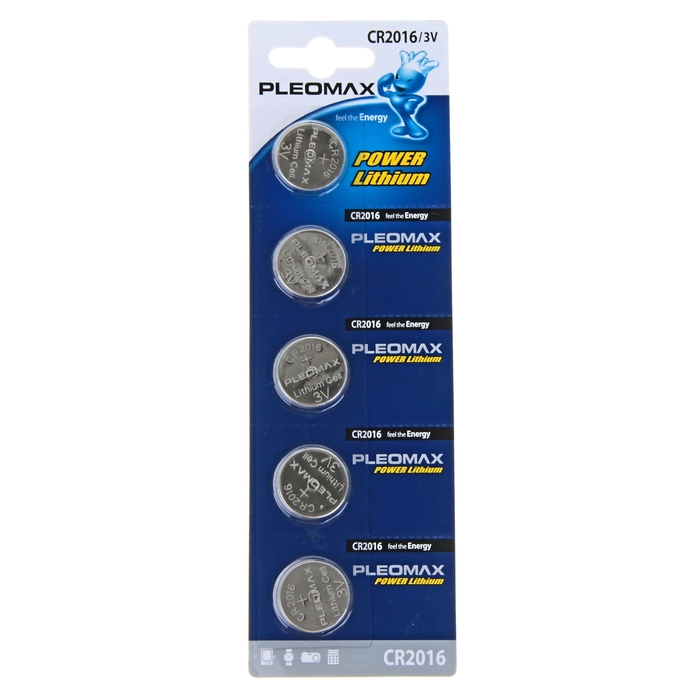 

Батарейка литиевая Pleomax, CR2016-5BL, 3В, блистер, 5 шт.
